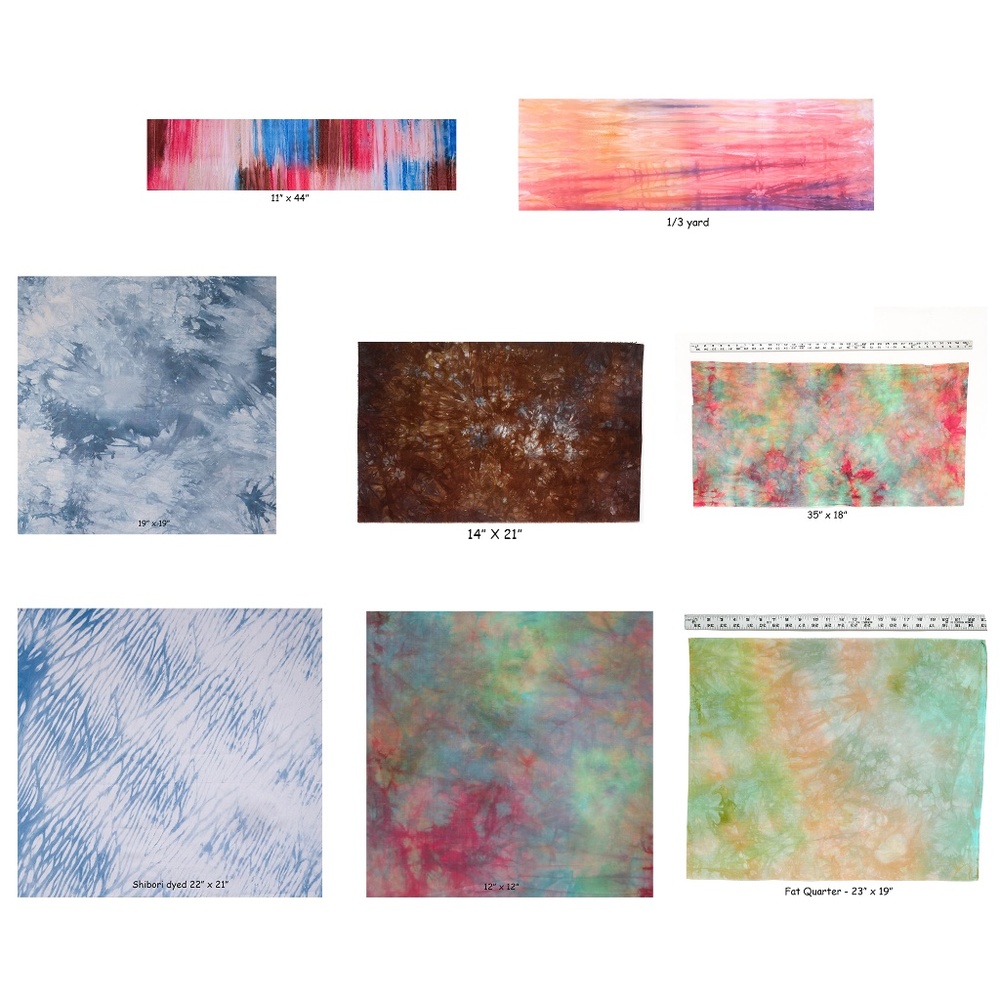 Group of 8 pieces of Hand Dyed cotton fabrics - various sizes sold as lot - New